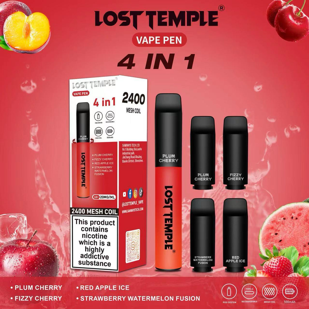 4 in 1 Lost temple 2400 PreFilled Pod Kit Box of 5 - U Vape Wholesale